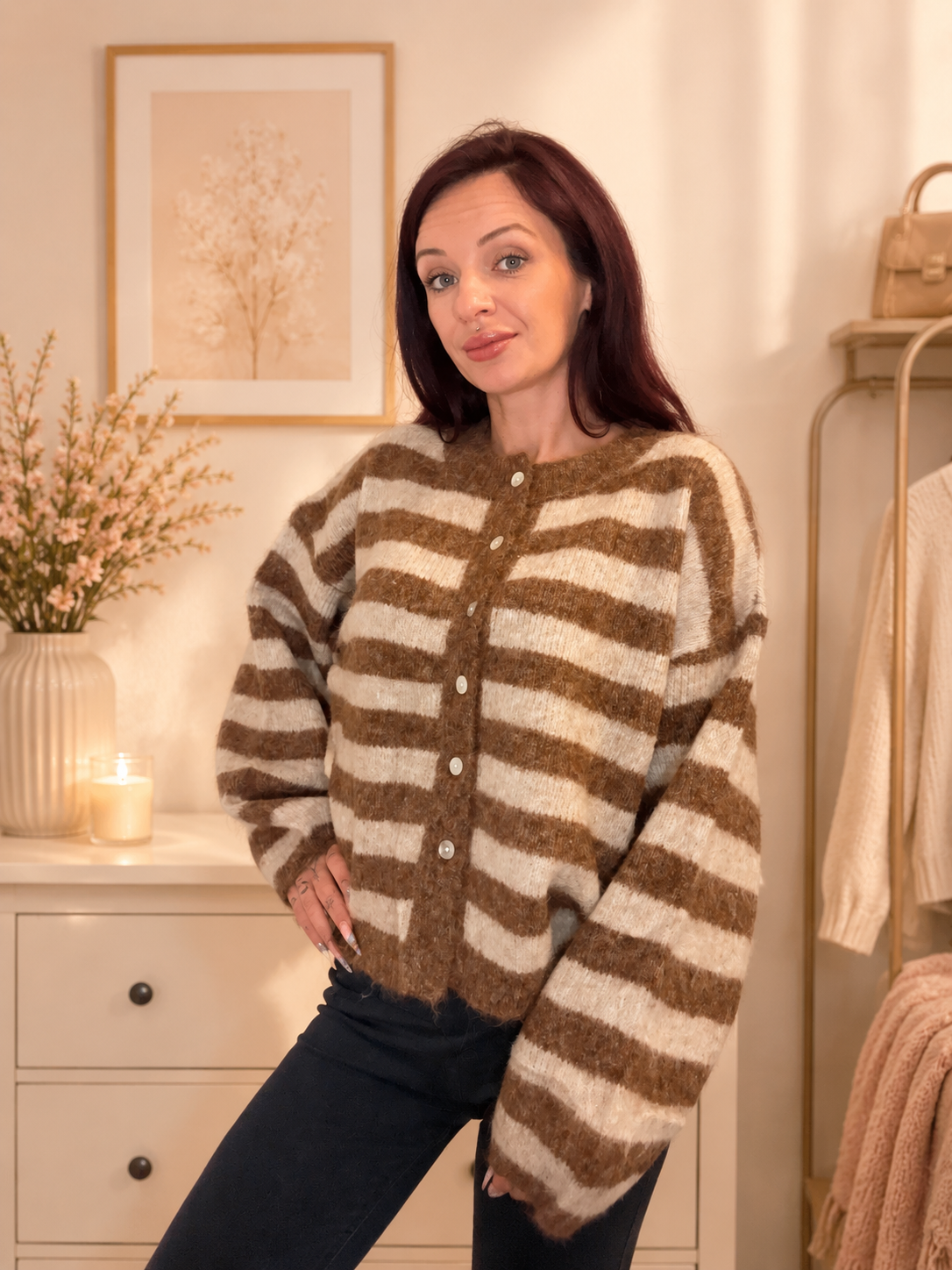 Cardigan Cozy Stripes Brown